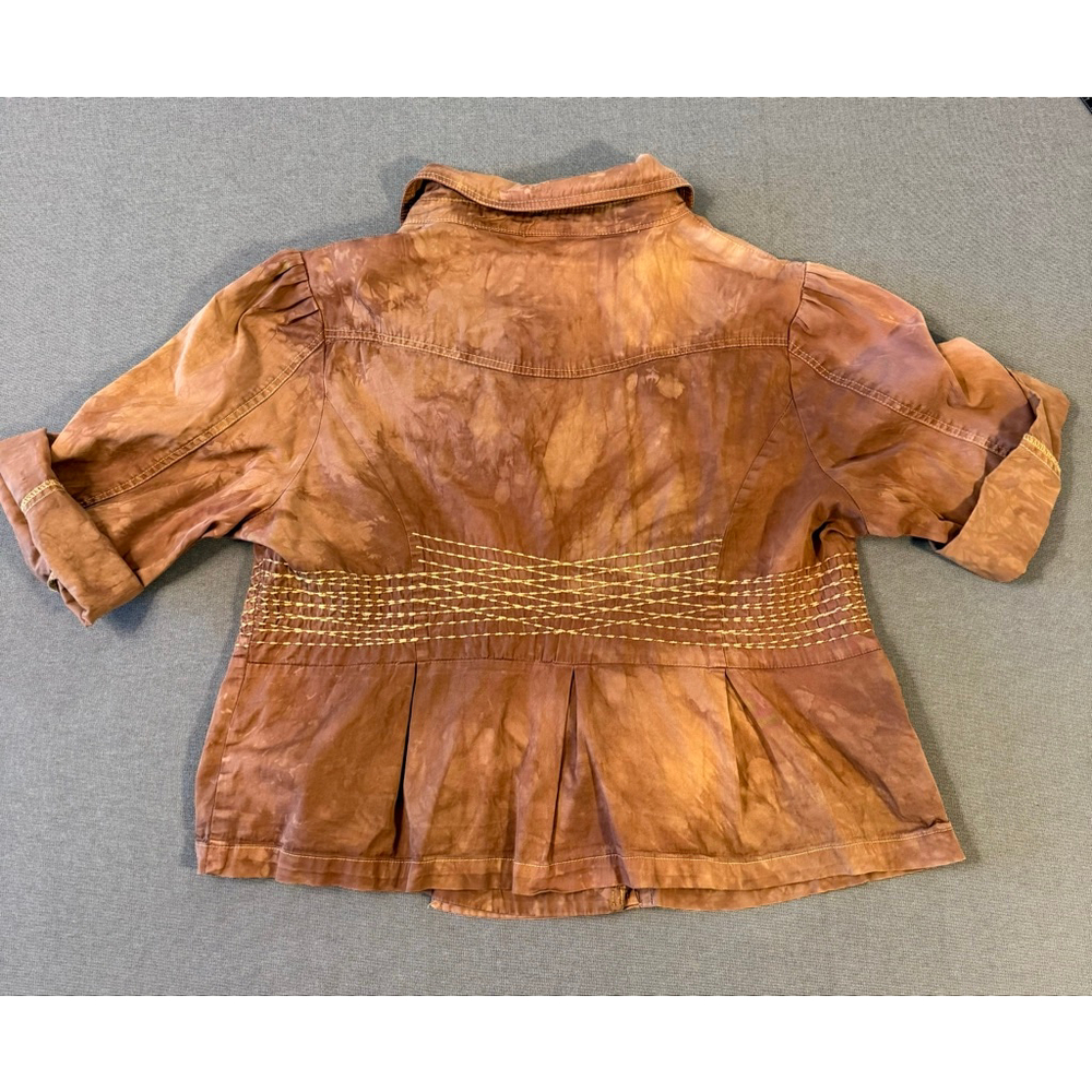 Vintage American Rag brown tie-dye cropped jacket double-breasted embroidered 1X - Picture 5 of 8